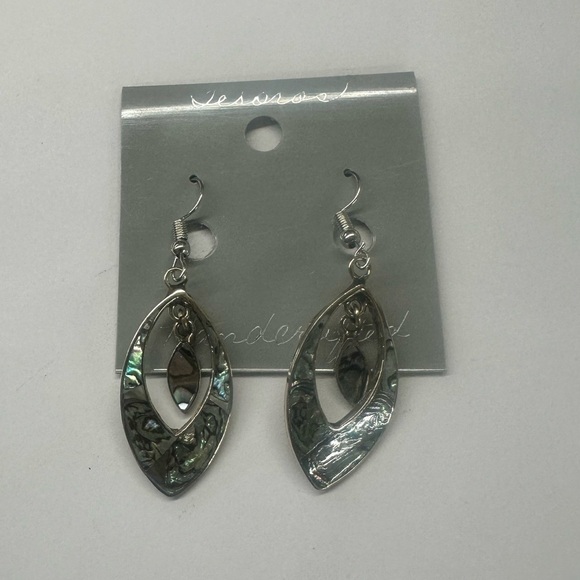 Vintage Taxco Mexican Alpaca Abalone Double Teardrop Earrings - Picture 5 of 6